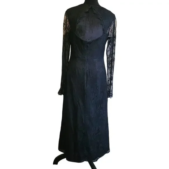 NEW Lulus Desirably Dramatic Black Lace Dress Womens L MIDI Whimsigoth Witchy - Picture 4 of 15